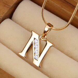 "Rose Gold Letter N Pendant with Crystals – 18K Gold Plated Charm, XPPT1363